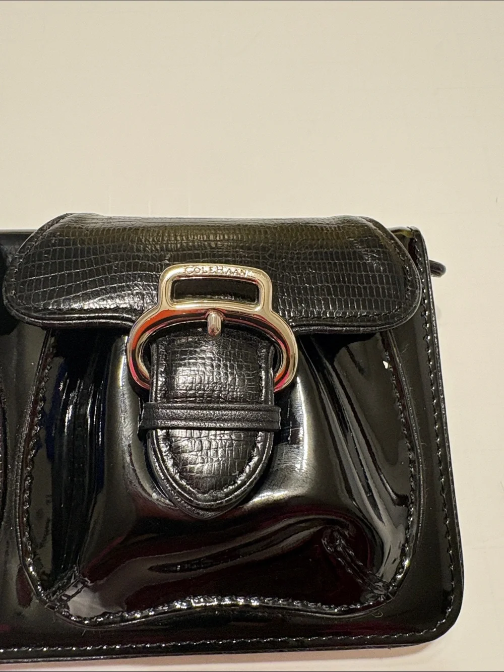 Cole Haan Black Patent Double-Pocket Wristlet Clutch